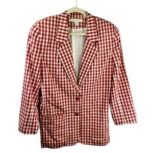 Vintage The Limited 80s 90s Blazer Jacket Women 8 Cotton Gingham Plaid Red White